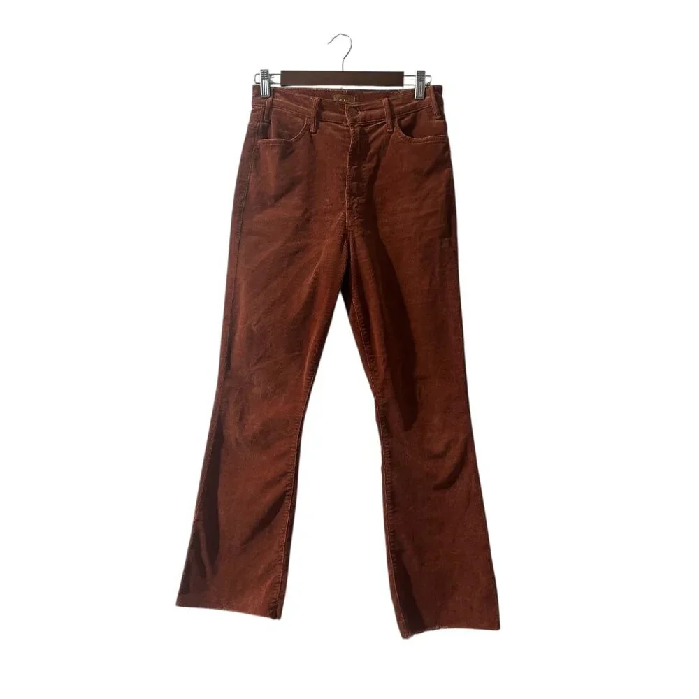 Mother Hustler Ankle Fray Corduroy Pants Womens 27 Brown Kick Flare High Rise